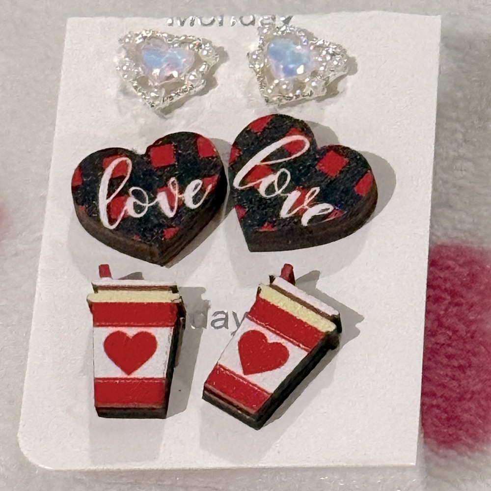 Love, Hearts, and Coffee Earrings Set! Perfect for Valentines on any day!! New!